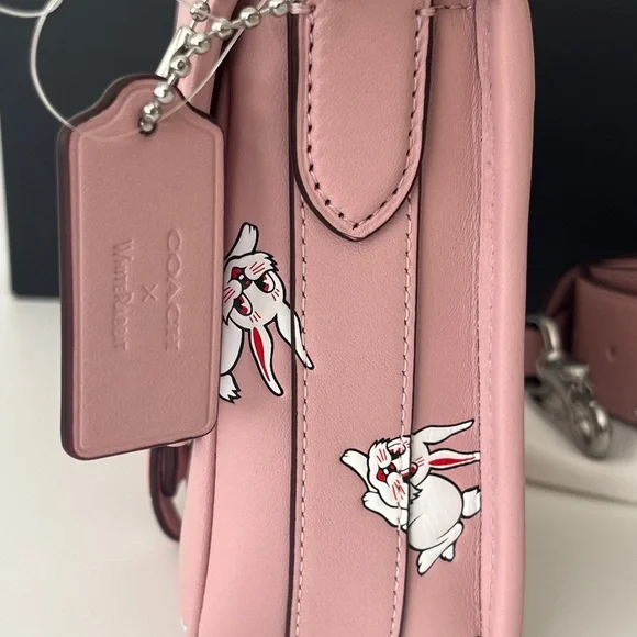 Coach x White Rabbit Pink Frankie Messager 19 Bag Crossbody With Rabbit Print - Picture 6 of 9